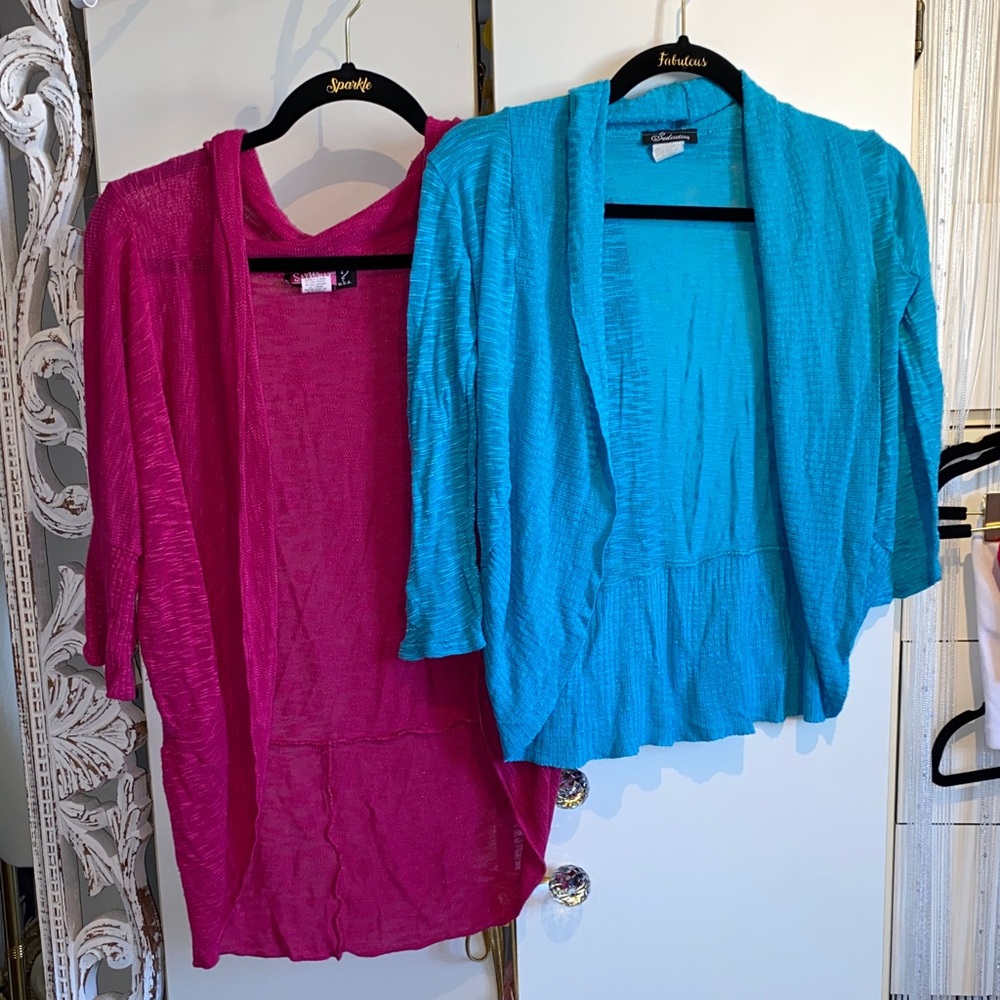 Women's Pink and Blue Open-Front Cardigans
